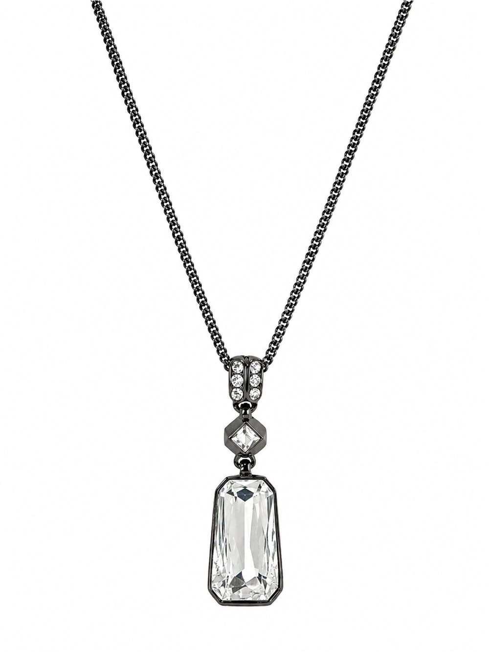 Givenchy Gunmetal Crystal Pendant Necklace Statement